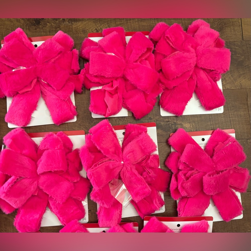 Oversized Christmas tree bow 21 in bundle 18 total pink faux fur NEW NWT Xmas - Picture 4 of 9